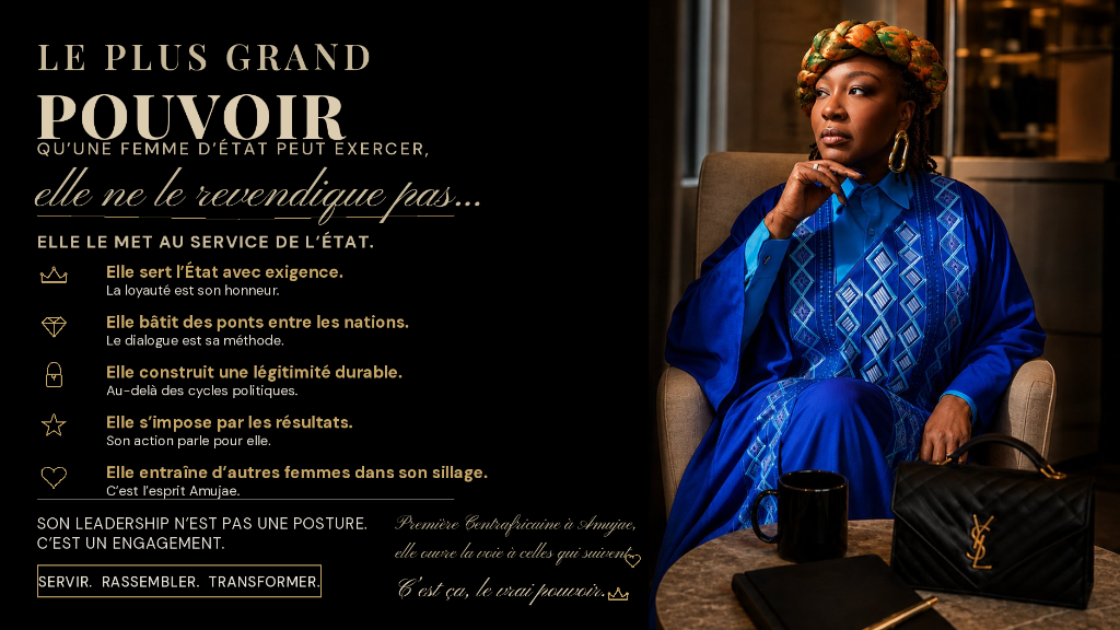 Amujae Leadership Card - S.E. Christelle SAPPOT. Le plus grand pouvoir qu'une femme d'Etat peut exercer, elle ne le revendique pas... elle le met au service de l'Etat.